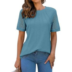 imageBlooming Jelly Womens Dressy Casual Blouses Business Work Tops Short Sleeve Waffle Knit Shirts 2025 Summer OutfitsBlue