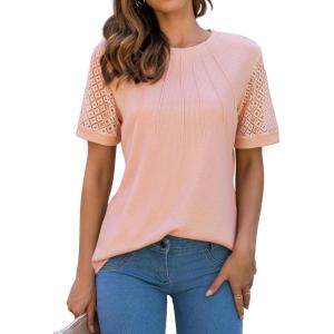 imageBlooming Jelly Womens Dressy Casual Blouses Business Work Tops Short Sleeve Waffle Knit Shirts 2025 Summer OutfitsCoral