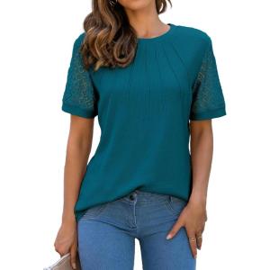 imageBlooming Jelly Womens Dressy Casual Blouses Business Work Tops Short Sleeve Waffle Knit Shirts 2025 Summer OutfitsDark Cyan
