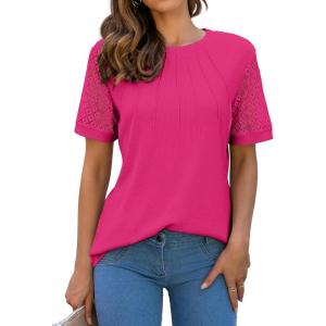 imageBlooming Jelly Womens Dressy Casual Blouses Business Work Tops Short Sleeve Waffle Knit Shirts 2025 Summer OutfitsHot Pink