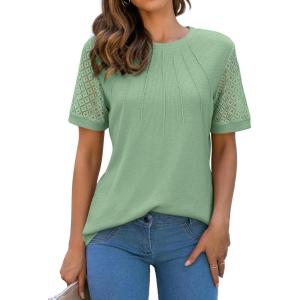 imageBlooming Jelly Womens Dressy Casual Blouses Business Work Tops Short Sleeve Waffle Knit Shirts 2025 Summer OutfitsLight Green