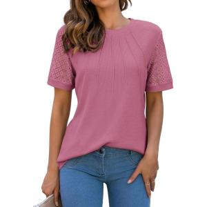 imageBlooming Jelly Womens Dressy Casual Blouses Business Work Tops Short Sleeve Waffle Knit Shirts 2025 Summer OutfitsMauve