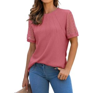 imageBlooming Jelly Womens Dressy Casual Blouses Business Work Tops Short Sleeve Waffle Knit Shirts 2025 Summer OutfitsPink
