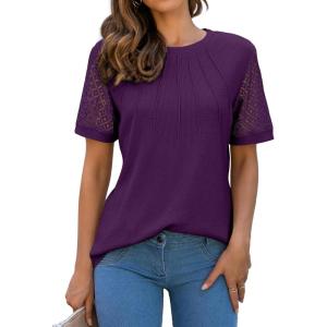 imageBlooming Jelly Womens Dressy Casual Blouses Business Work Tops Short Sleeve Waffle Knit Shirts 2025 Summer OutfitsPurple