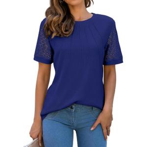 imageBlooming Jelly Womens Dressy Casual Blouses Business Work Tops Short Sleeve Waffle Knit Shirts 2025 Summer OutfitsRoyal Blue