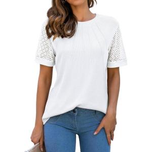 imageBlooming Jelly Womens Dressy Casual Blouses Business Work Tops Short Sleeve Waffle Knit Shirts 2025 Summer OutfitsWhite