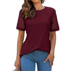 imageBlooming Jelly Womens Dressy Casual Blouses Business Work Tops Short Sleeve Waffle Knit Shirts 2025 Summer OutfitsWine Red