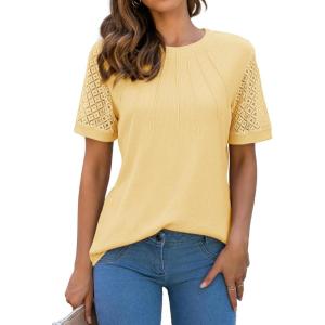 imageBlooming Jelly Womens Dressy Casual Blouses Business Work Tops Short Sleeve Waffle Knit Shirts 2025 Summer OutfitsYellow