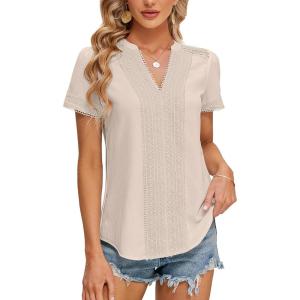 imageBlooming Jelly Womens Dressy Casual Blouses Short Sleeve V Neck Business Tops Summer Ladies Trendy Boho Office Work ShirtsApricot