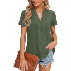 imageBlooming Jelly Womens Dressy Casual Blouses Short Sleeve V Neck Business Tops Summer Ladies Trendy Boho Office Work ShirtsArmy Green