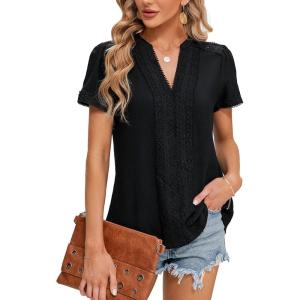 imageBlooming Jelly Womens Dressy Casual Blouses Short Sleeve V Neck Business Tops Summer Ladies Trendy Boho Office Work ShirtsBlack