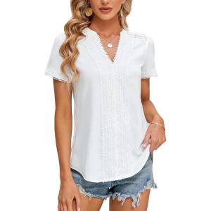 imageBlooming Jelly Womens Dressy Casual Blouses Short Sleeve V Neck Business Tops Summer Ladies Trendy Boho Office Work ShirtsIvory White
