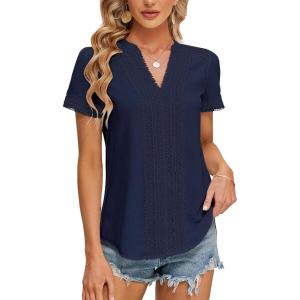 imageBlooming Jelly Womens Dressy Casual Blouses Short Sleeve V Neck Business Tops Summer Ladies Trendy Boho Office Work ShirtsNavy Blue