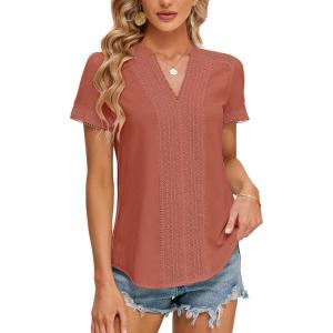 imageBlooming Jelly Womens Dressy Casual Blouses Short Sleeve V Neck Business Tops Summer Ladies Trendy Boho Office Work ShirtsRust