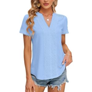 imageBlooming Jelly Womens Dressy Casual Blouses Short Sleeve V Neck Business Tops Summer Ladies Trendy Boho Office Work ShirtsSky Blue