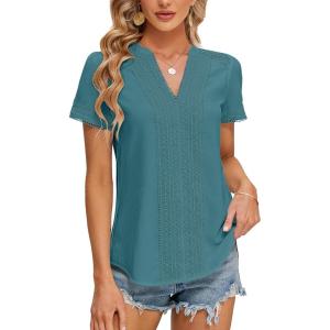 imageBlooming Jelly Womens Dressy Casual Blouses Short Sleeve V Neck Business Tops Summer Ladies Trendy Boho Office Work ShirtsTurquoise