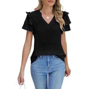 imageBlooming Jelly Womens Dressy Casual Tops Summer V Neck Short Sleeve Blouse Business Work T Shirts with PocketBlack024