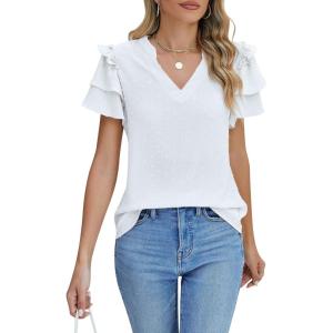 imageBlooming Jelly Womens Dressy Casual Tops Summer V Neck Short Sleeve Blouse Business Work T Shirts with PocketWhite024