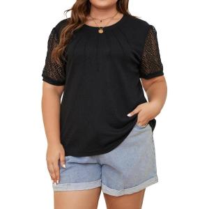 imageBlooming Jelly Womens Plus Size Tops Dressy Business Casual Blouses Short Sleeve Waffle Knit T Shirts Summer OutfitsBlack