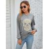 imageBlooming Jelly Womens Crewneck Sweatshirt Skull Graphic T Shirts Long Sleeve Top Pullover Oversized Sweaters Medium Light Grey
