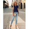 imageBlooming Jelly Womens Dressy Casual Tops Business Casual Cap Sleeve Work Blouses Chiffon V Neck Button Down ShirtsDark Blue