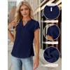 imageBlooming Jelly Womens Dressy Casual Tops Business Casual Cap Sleeve Work Blouses Chiffon V Neck Button Down ShirtsDark Blue