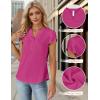 imageBlooming Jelly Womens Dressy Casual Tops Business Casual Cap Sleeve Work Blouses Chiffon V Neck Button Down ShirtsHot Pink