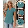 imageBlooming Jelly Womens Dressy Casual Tops Business Casual Cap Sleeve Work Blouses Chiffon V Neck Button Down ShirtsTurquoise