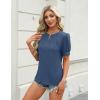 imageBlooming Jelly Womens Dressy Casual Tops Keyhole Business Work Blouses Pleated Puff Sleeve Summer ShirtsGrey Blue