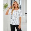 imageBlooming Jelly Womens Dressy Casual Tops Keyhole Business Work Blouses Pleated Puff Sleeve Summer ShirtsWhite Stripe