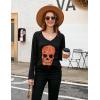 imageBlooming Jelly Womens Skull Shirts Skeleton Graphic Tees Halloween V Neck T Shirts Long Sleeve Black Blouses 2023 Casual Fall Tunic Tops Black  Leopard Print SkullSmall