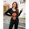 imageBlooming Jelly Womens Skull Shirts Skeleton Graphic Tees Halloween V Neck T Shirts Long Sleeve Black Blouses 2023 Casual Fall Tunic Tops Black  Leopard Print SkullSmall