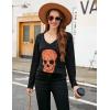 imageBlooming Jelly Womens Skull Shirts Skeleton Graphic Tees Halloween V Neck T Shirts Long Sleeve Black Blouses 2023 Casual Fall Tunic Tops Black  Leopard Print SkullSmall