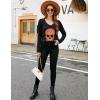 imageBlooming Jelly Womens Skull Shirts Skeleton Graphic Tees Halloween V Neck T Shirts Long Sleeve Black Blouses 2023 Casual Fall Tunic Tops Black  Leopard Print SkullSmall
