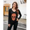 imageBlooming Jelly Womens Skull Shirts Skeleton Graphic Tees Halloween V Neck T Shirts Long Sleeve Black Blouses 2023 Casual Fall Tunic Tops Black  Leopard Print SkullSmall