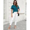 imageBlooming Jelly Womens Summer Casual Tops Loose Fit Ruffle Short Sleeve T Shirts Crew Neck Textured Blouses 2024Dark Cyan