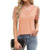 imageBlooming Jelly Womens Dressy Casual Blouses Business Work Tops Lace Short Sleeve V Neck T Shirts 2024 Summer OutfitsCoral