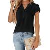 imageBlooming Jelly Womens Dressy Casual Tops Business Casual Cap Sleeve Work Blouses Chiffon V Neck Button Down ShirtsBlack