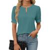 imageBlooming Jelly Womens Dressy Casual Tops Keyhole Business Work Blouses Pleated Puff Sleeve Summer ShirtsTurquoise