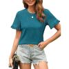 imageBlooming Jelly Womens Summer Casual Tops Loose Fit Ruffle Short Sleeve T Shirts Crew Neck Textured Blouses 2024Dark Cyan