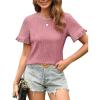 imageBlooming Jelly Womens Summer Casual Tops Loose Fit Ruffle Short Sleeve T Shirts Crew Neck Textured Blouses 2024Pink