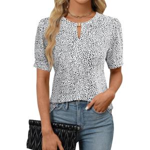 imageBlooming Jelly Womens Dressy Casual Tops Keyhole Business Work Blouses Pleated Puff Sleeve Summer ShirtsWhite and Black
