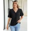 imageBlooming Jelly Women Dressy Casual Tops Business Work Blouses Summer Shirts Swiss Pot Puff Sleeve V Neck Outfits 2024Black