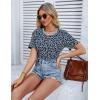imageBlooming Jelly Womens Leopard Print Tops Short Sleeve Round Neck Casual T Shirts TeesBlueleopard Print