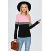 imageBlooming Jelly Womens Long Sleeve Tunic Tops Color Block Shirt Crewneck Casual Pullover Blouses Fall Outfits 2024Pink and Black