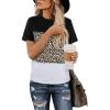 imageBlooming Jelly Womens Leopard Print Tops Short Sleeve Round Neck Casual T Shirts TeesColorblock