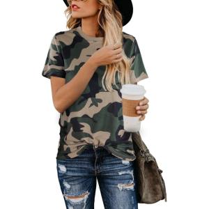 imageBlooming Jelly Womens Leopard Print Tops Short Sleeve Round Neck Casual T Shirts TeesCamo