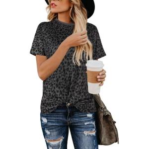 imageBlooming Jelly Womens Leopard Print Tops Short Sleeve Round Neck Casual T Shirts TeesLeopard 6