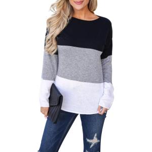 imageBlooming Jelly Womens Long Sleeve Tunic Tops Color Block Shirt Crewneck Casual Pullover Blouses Fall Outfits 2024Blackgreywhite
