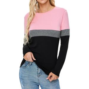 imageBlooming Jelly Womens Long Sleeve Tunic Tops Color Block Shirt Crewneck Casual Pullover Blouses Fall Outfits 2024Pink and Black
